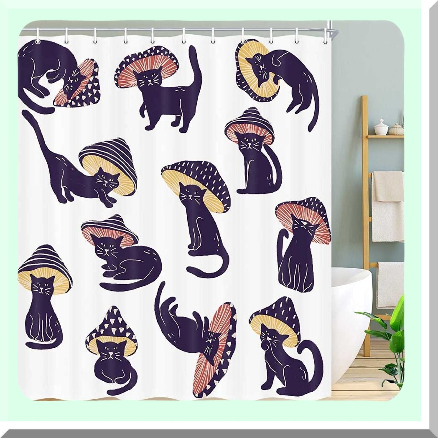 Funny Mushroom Cat Shower Curtain 72x84 Inch