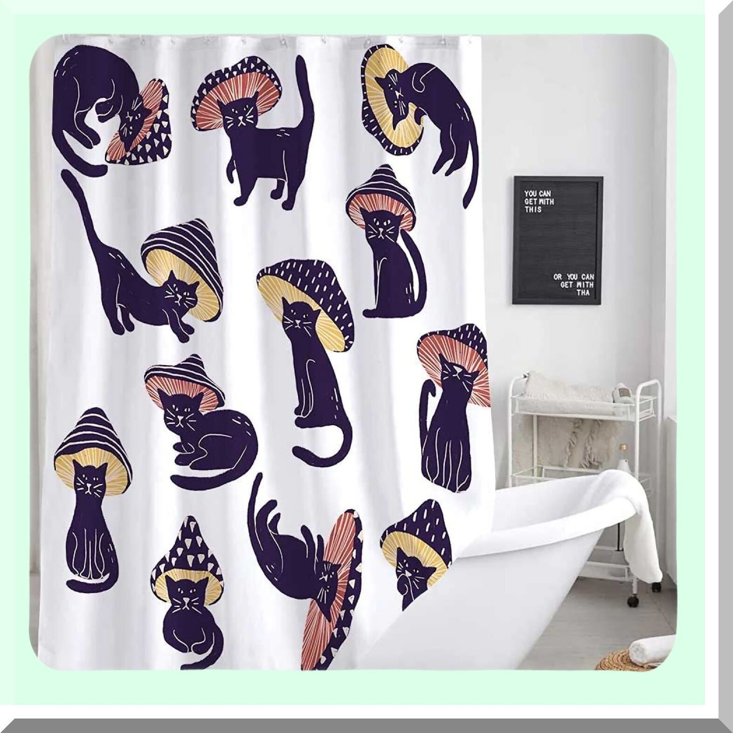 Funny Mushroom Cat Shower Curtain 72x84 Inch