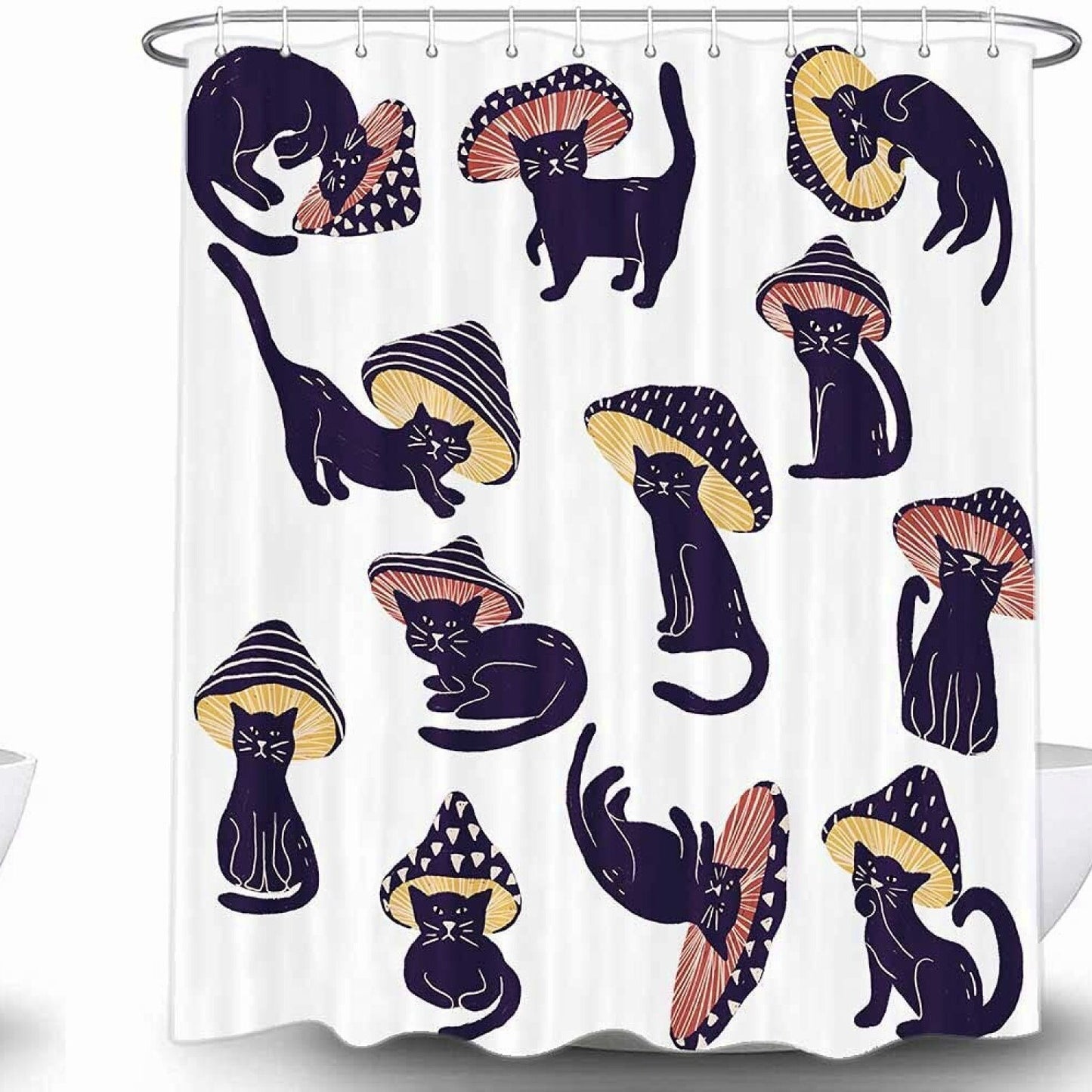 Funny Mushroom Cat Shower Curtain 72x84 Inch