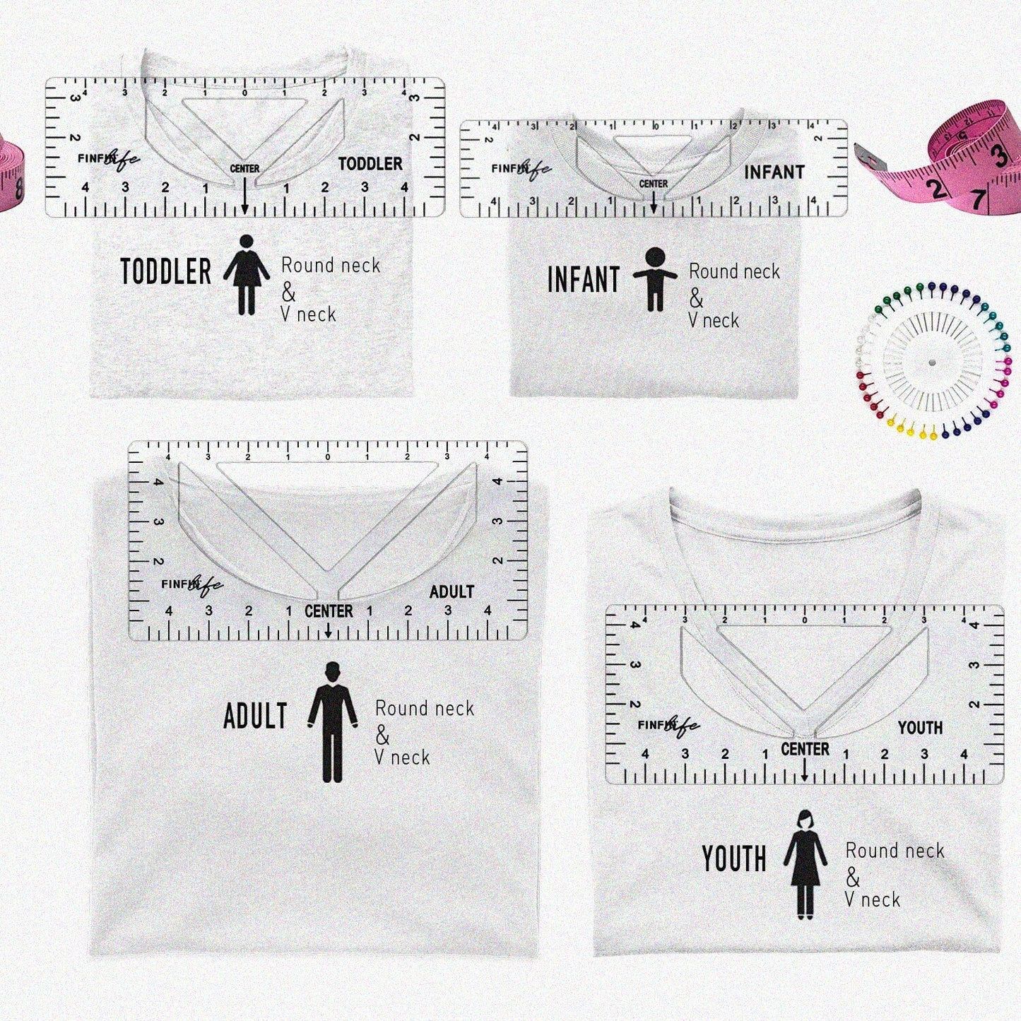 Tshirt Ruler Kit 6Pcs for Round Neck and V Neck