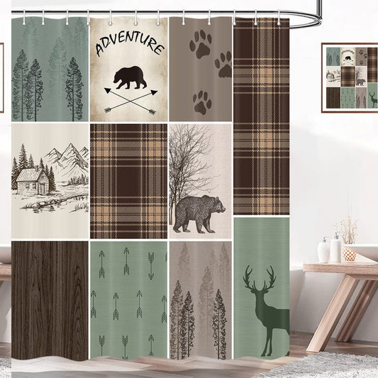 Cabin Rustic Lodge Bear Deer Shower Curtain 69x70in