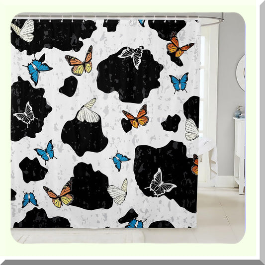 Butterflies Milk Cow Print Shower Curtain 72x72