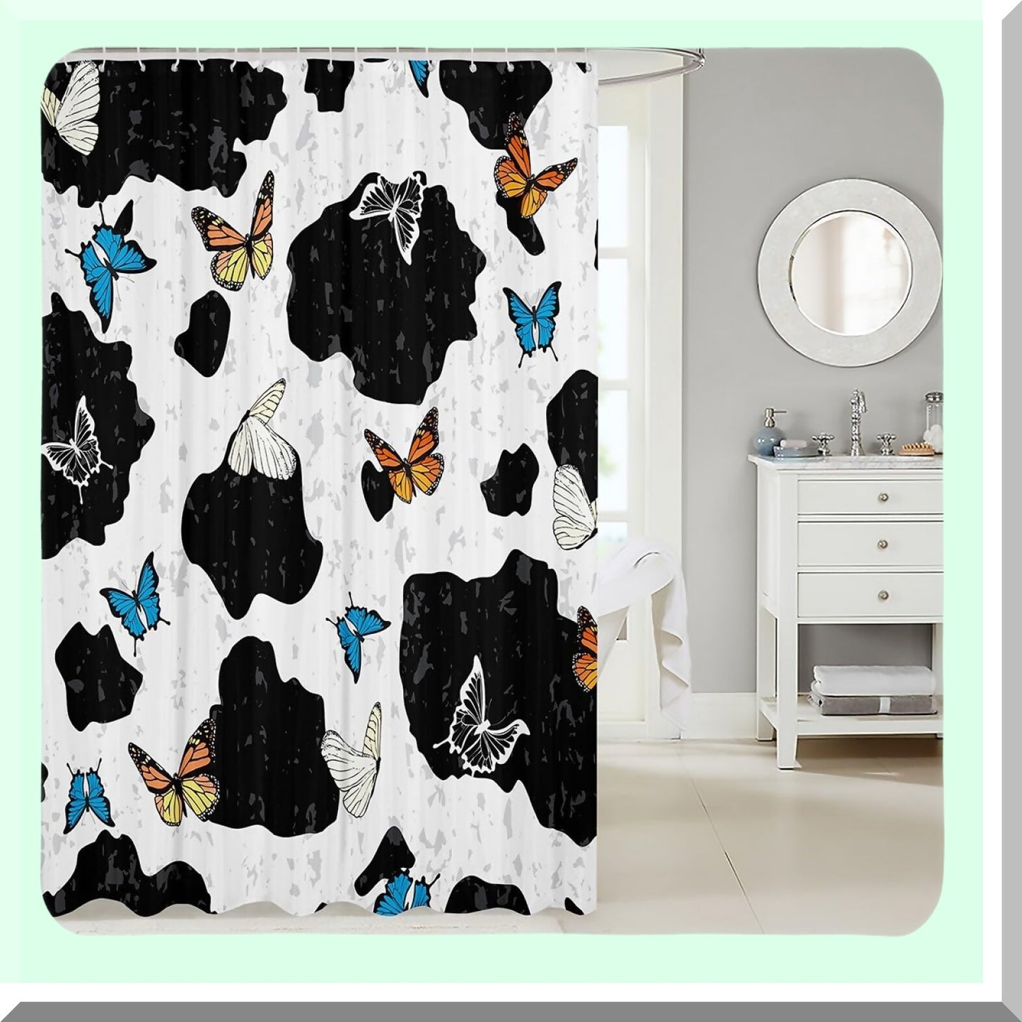 Butterflies Milk Cow Print Bathroom Shower Curtain 72x72