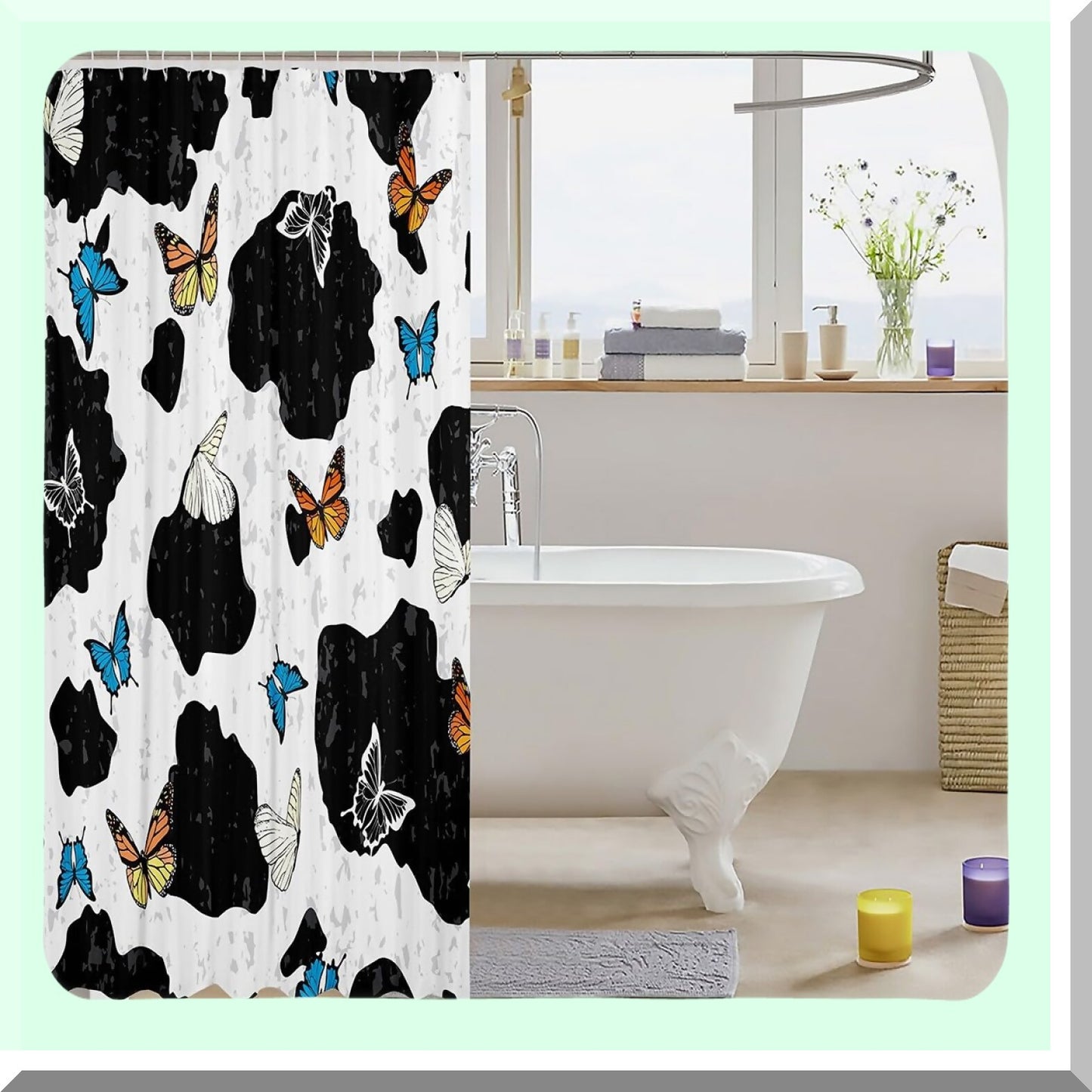 Butterflies Milk Cow Print Bathroom Shower Curtain 72x72
