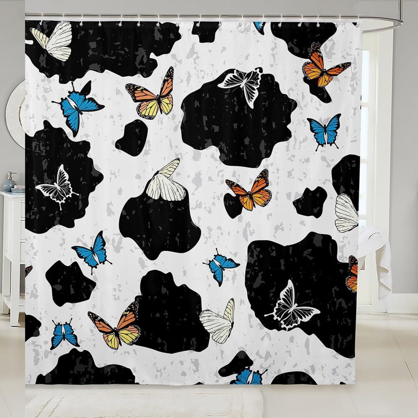 Butterflies Milk Cow Print Bathroom Shower Curtain 72x72