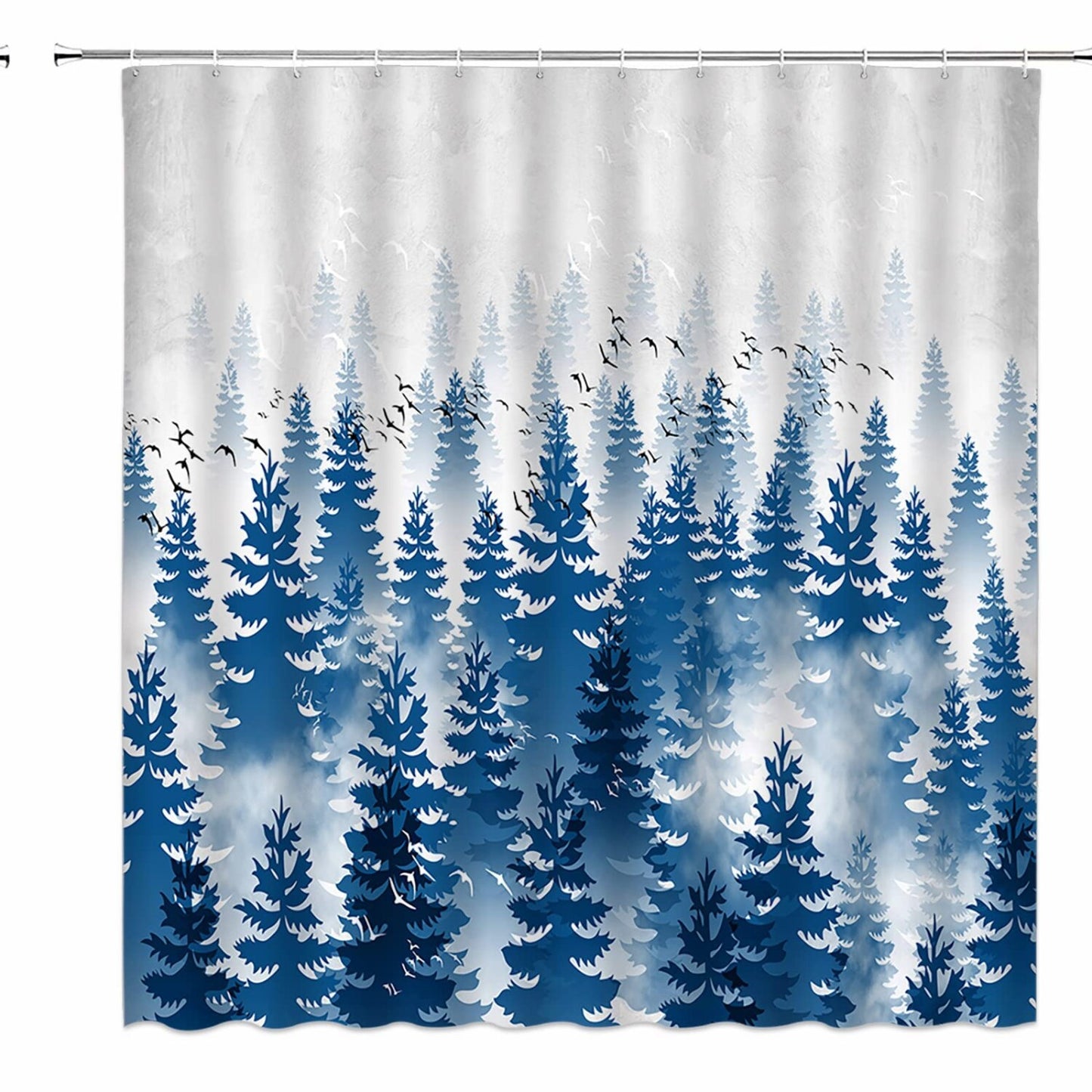 Misty Forest Watercolor Pine Trees Shower Curtain