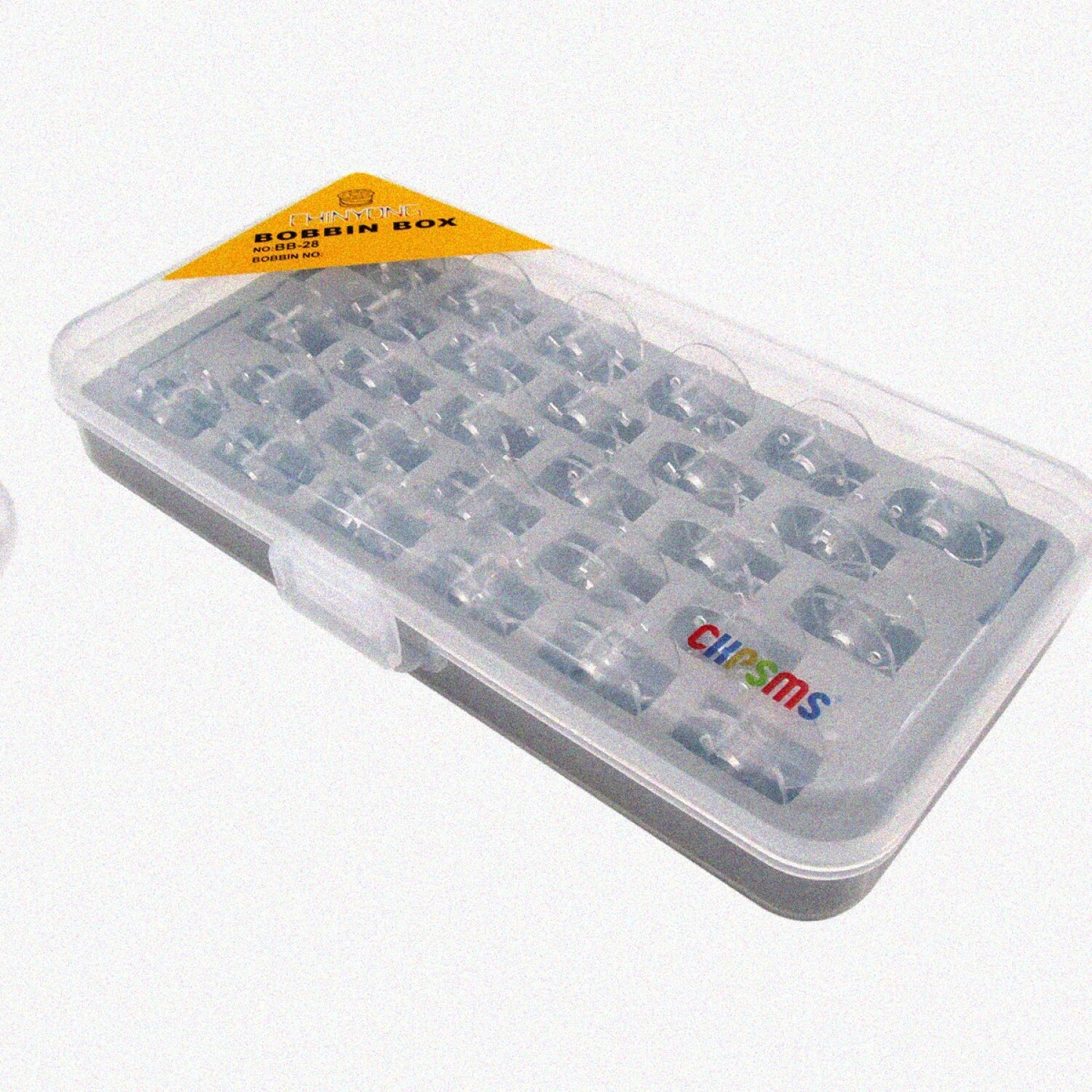 28 Plastic Bobbins with Storage Box for Husqvarna Viking Machines