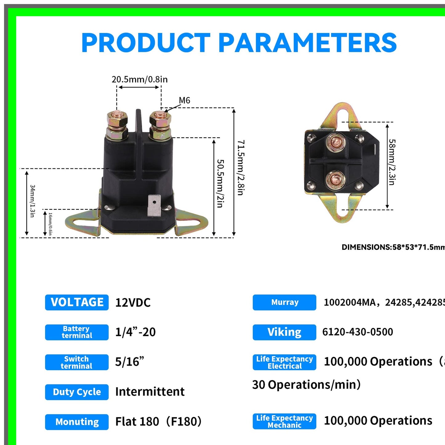 Universal 3-Terminal Starter Solenoid for Husqvarna Bobcat Mowers