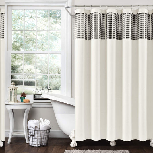 Woven Stripe Yarn Dyed Cotton Shower Curtain 72x72 Ivory Black