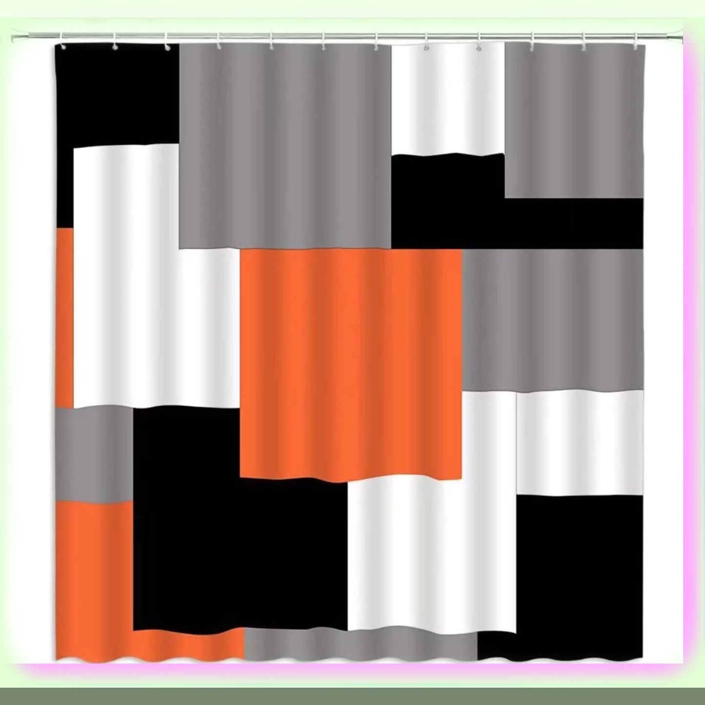 Geometric Orange Shower Curtain Set with Rugs and Accessories