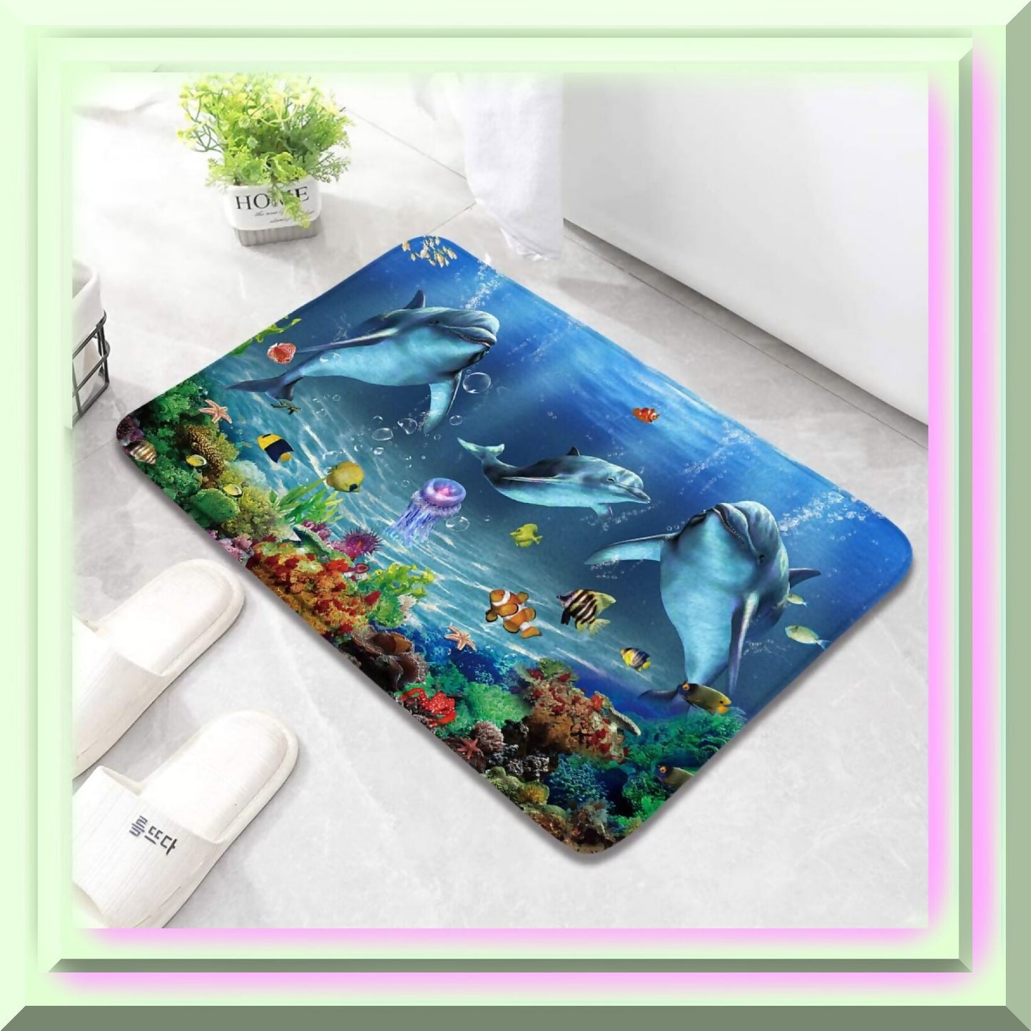 Dolphin Marine Life Cartoon Bath Mat 17.7 x 29.5 Inch