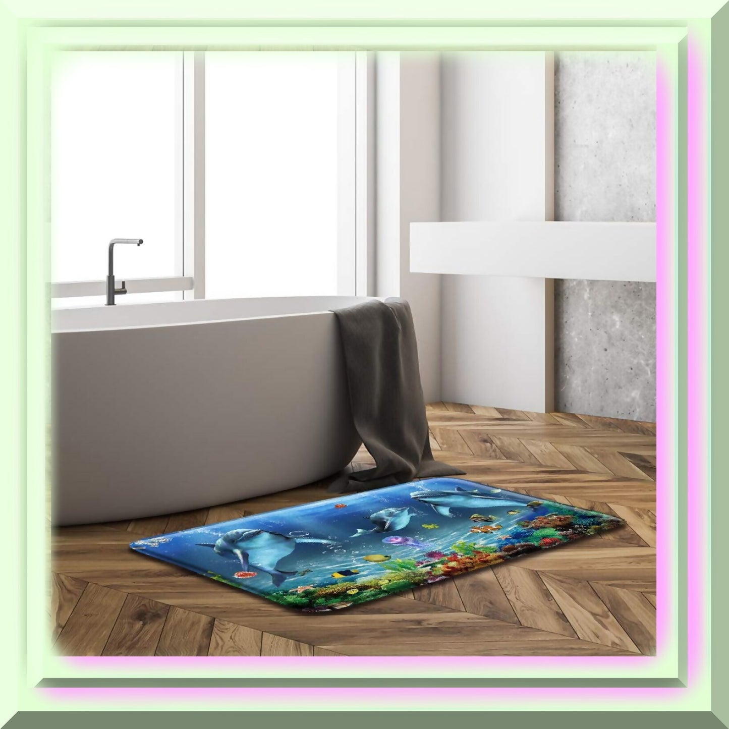 Dolphin Marine Life Cartoon Bath Mat 17.7 x 29.5 Inch