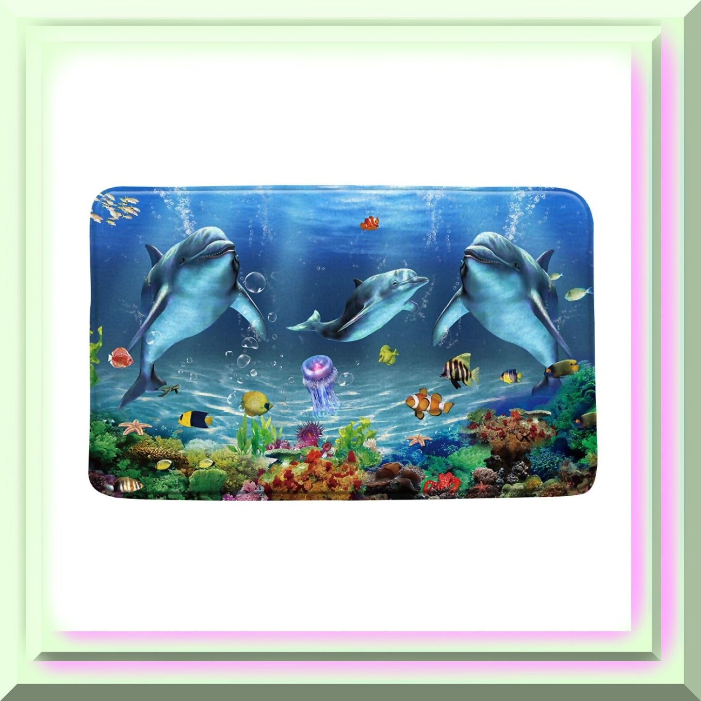 Dolphin Marine Life Cartoon Bath Mat 17.7 x 29.5 Inch