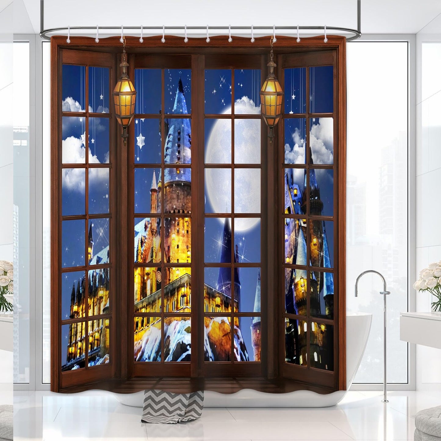 Castle Shower Curtain 72x72 Inches with 12 Hooks