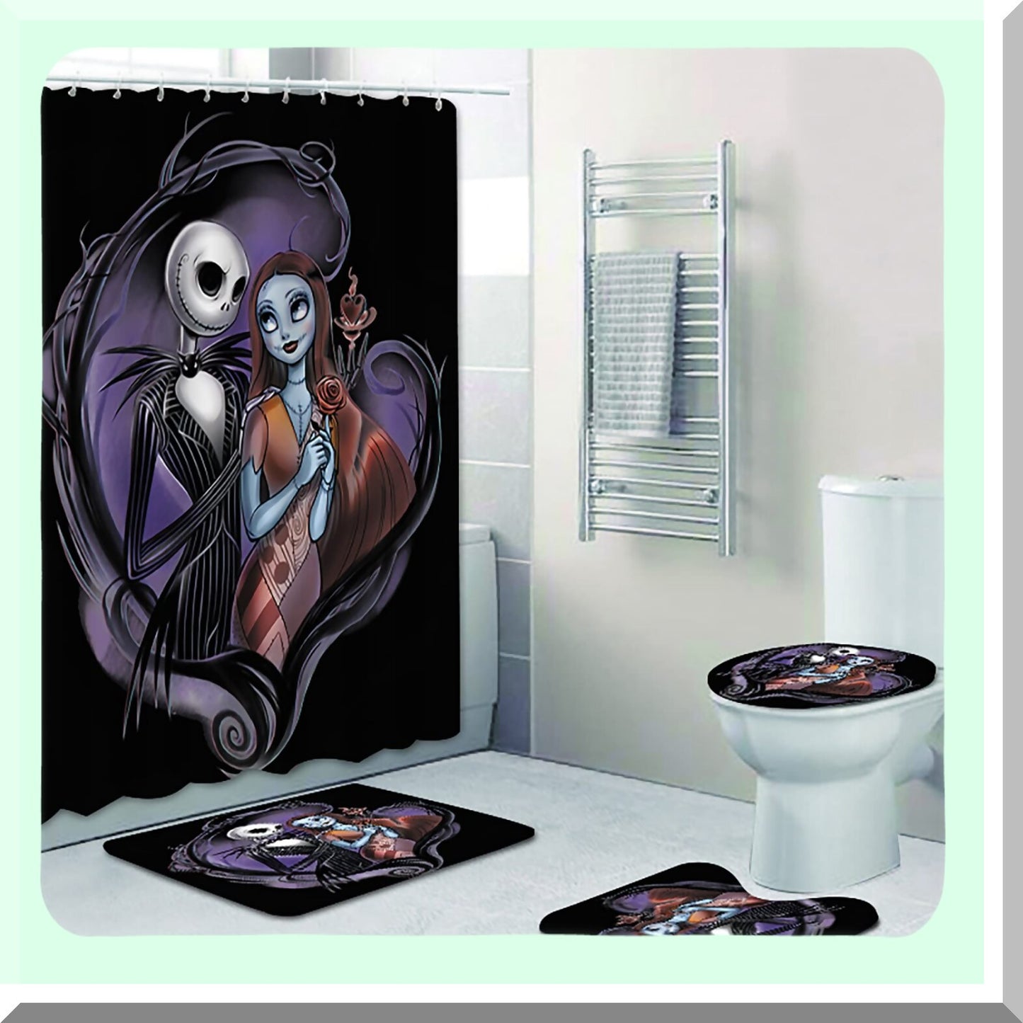 Bathroom Shower Curtain Set with Rugs and Hooks