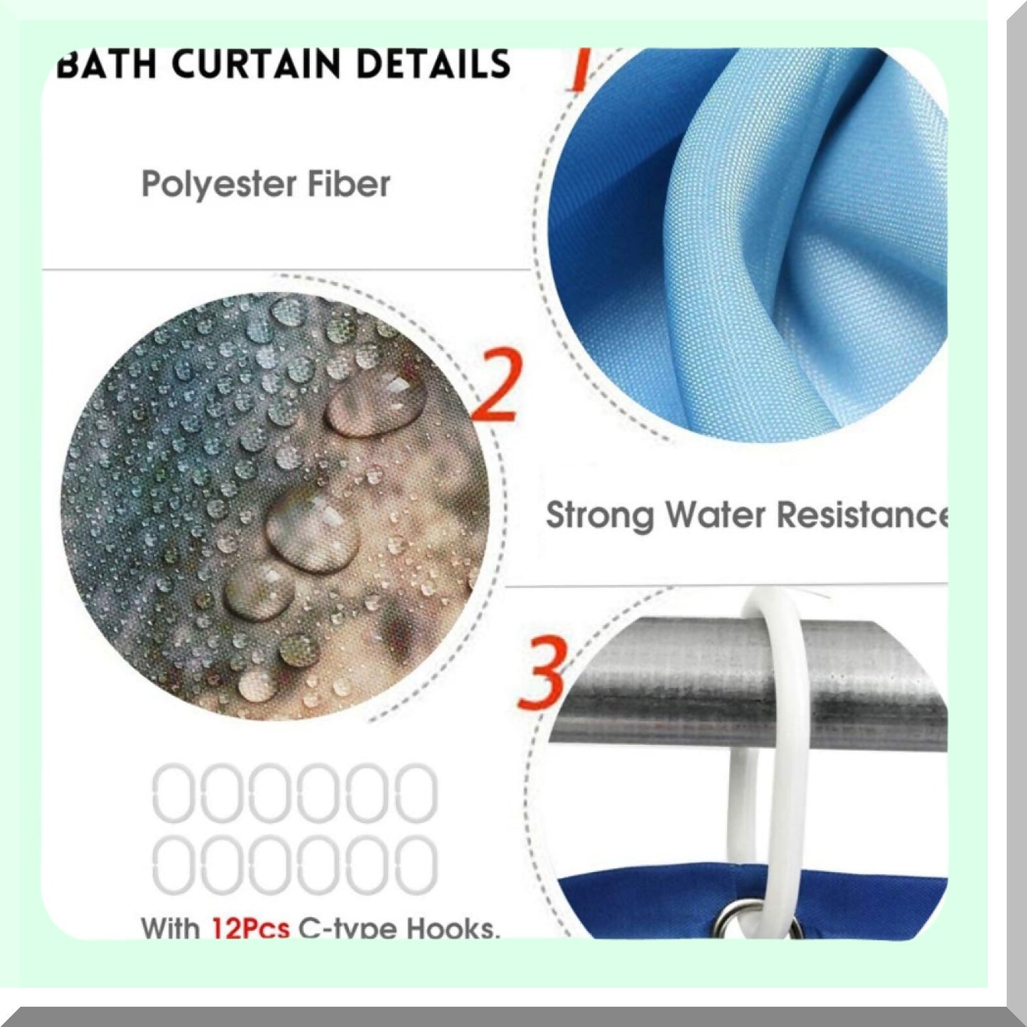 Bathroom Shower Curtain Set with Rugs and Hooks