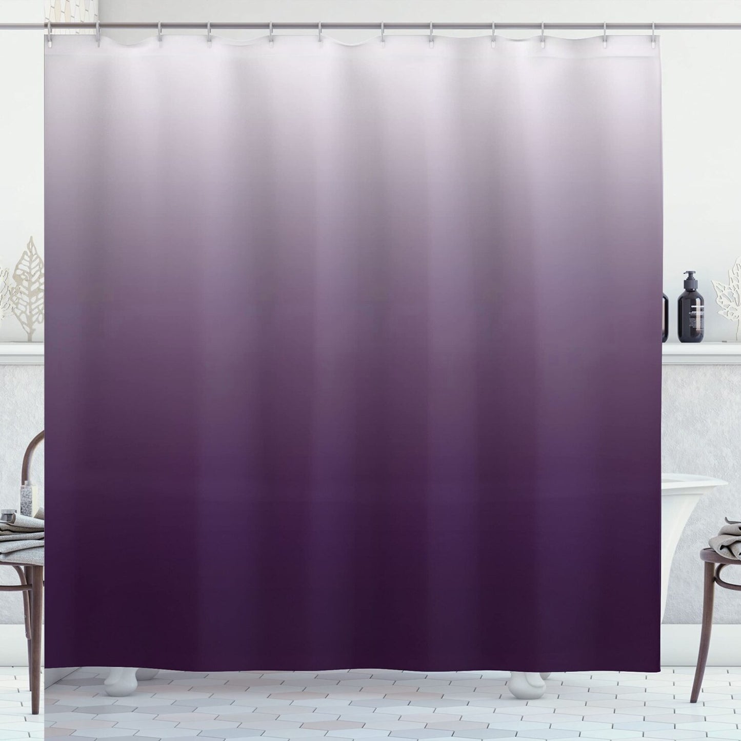 Ombre Shower Curtain 69x75 inches Eggplant White