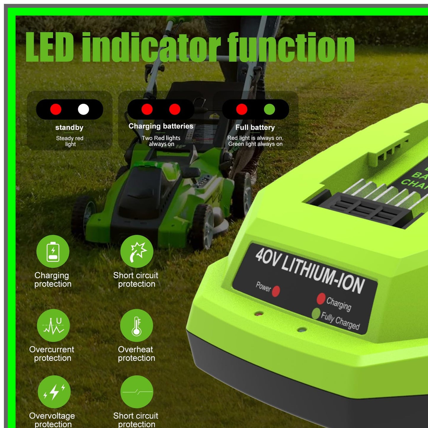 Greenworks 40V Battery Charger Replacement for G-MAX 29462 29472 Models