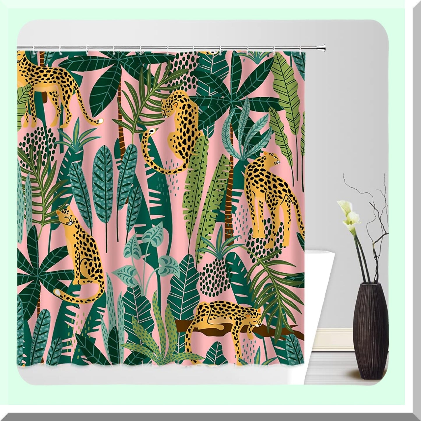 Leopard Shower Curtain 71x84 Inches with Hooks