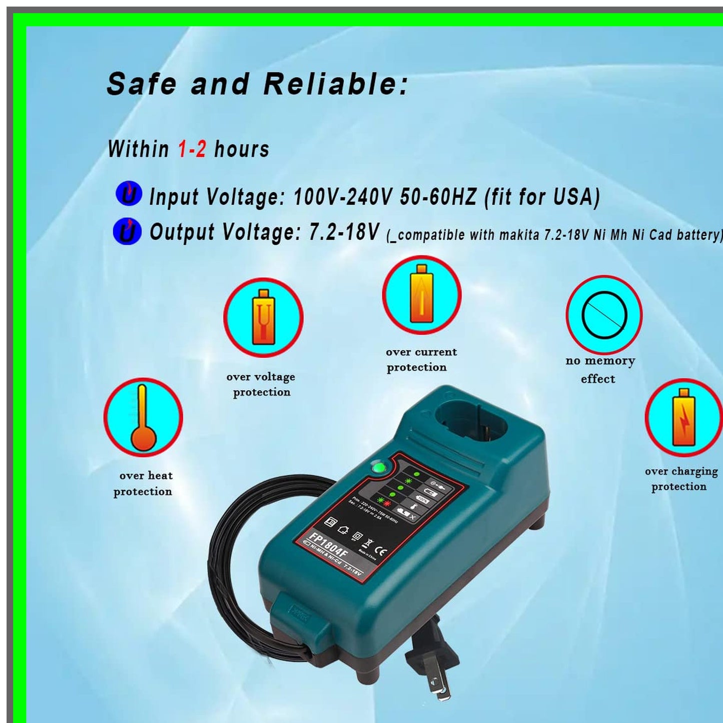 Versatile 7.2V-18V Battery Charger for Makita NI-MH NI-CD Models