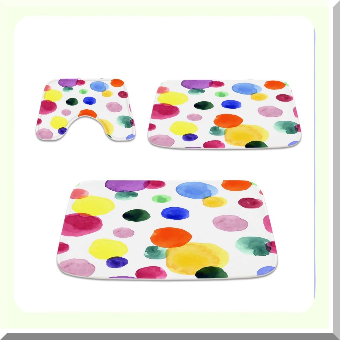 Colorful Cartoon Polka Dot 3-Piece Bathroom Rug Set
