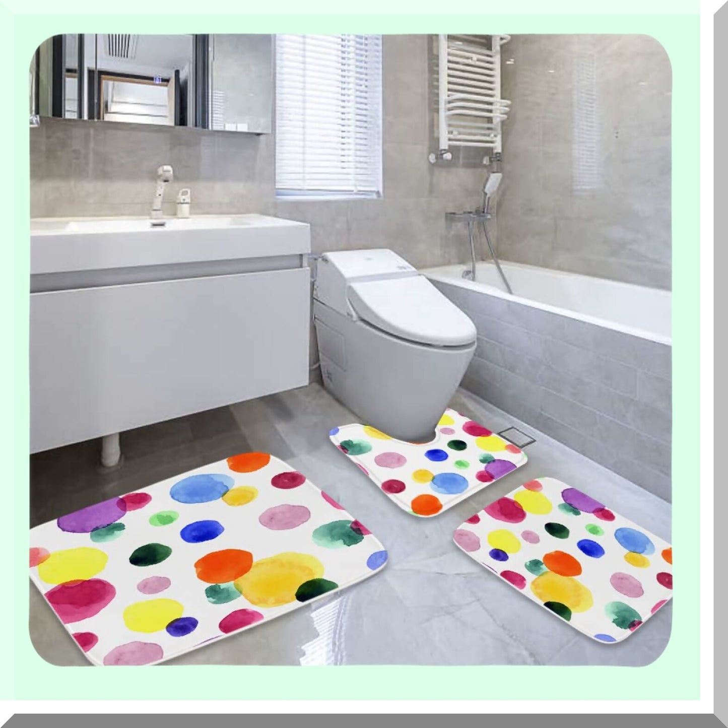 Colorful Cartoon Polka Dot 3-Piece Bathroom Rug Set