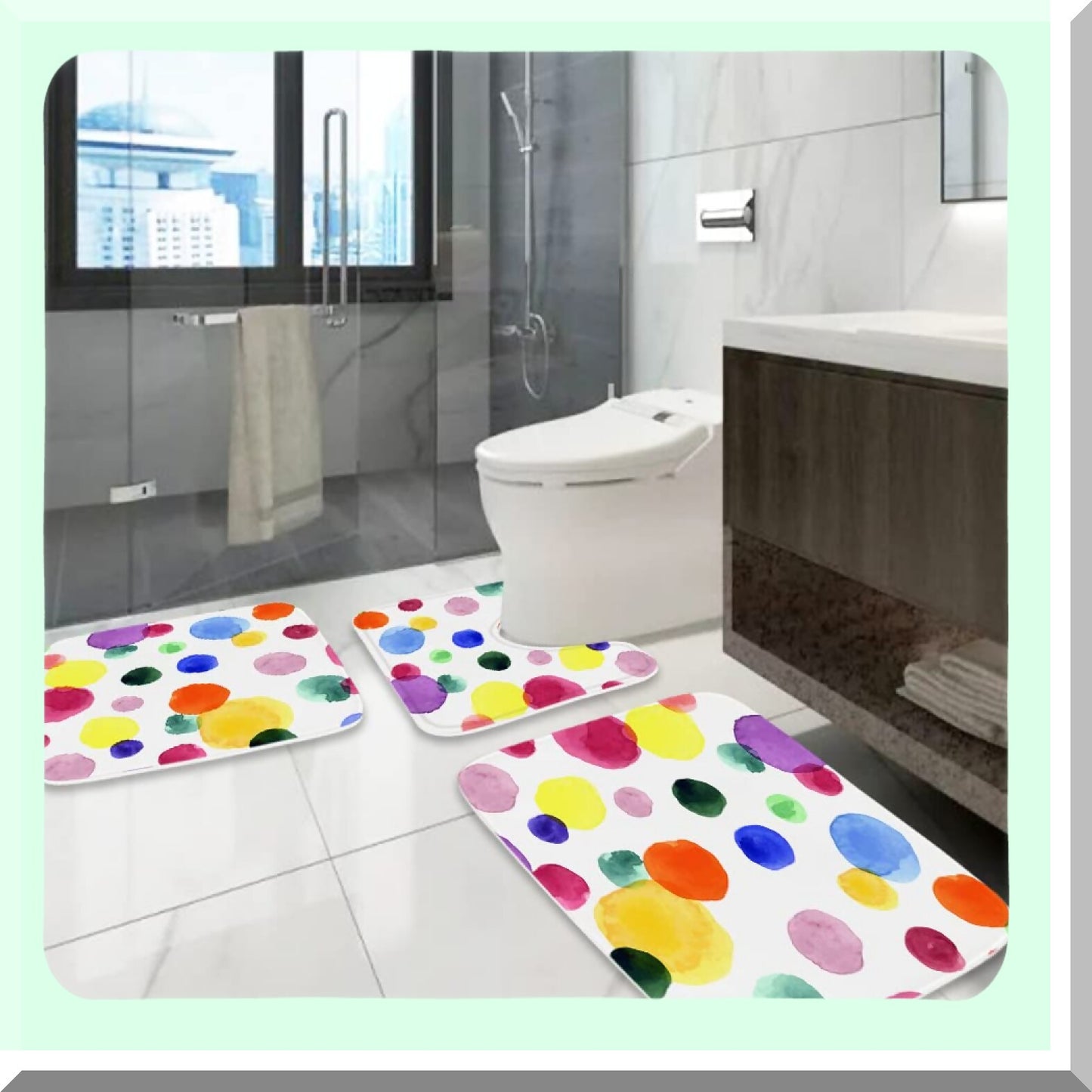 Colorful Cartoon Polka Dot 3-Piece Bathroom Rug Set