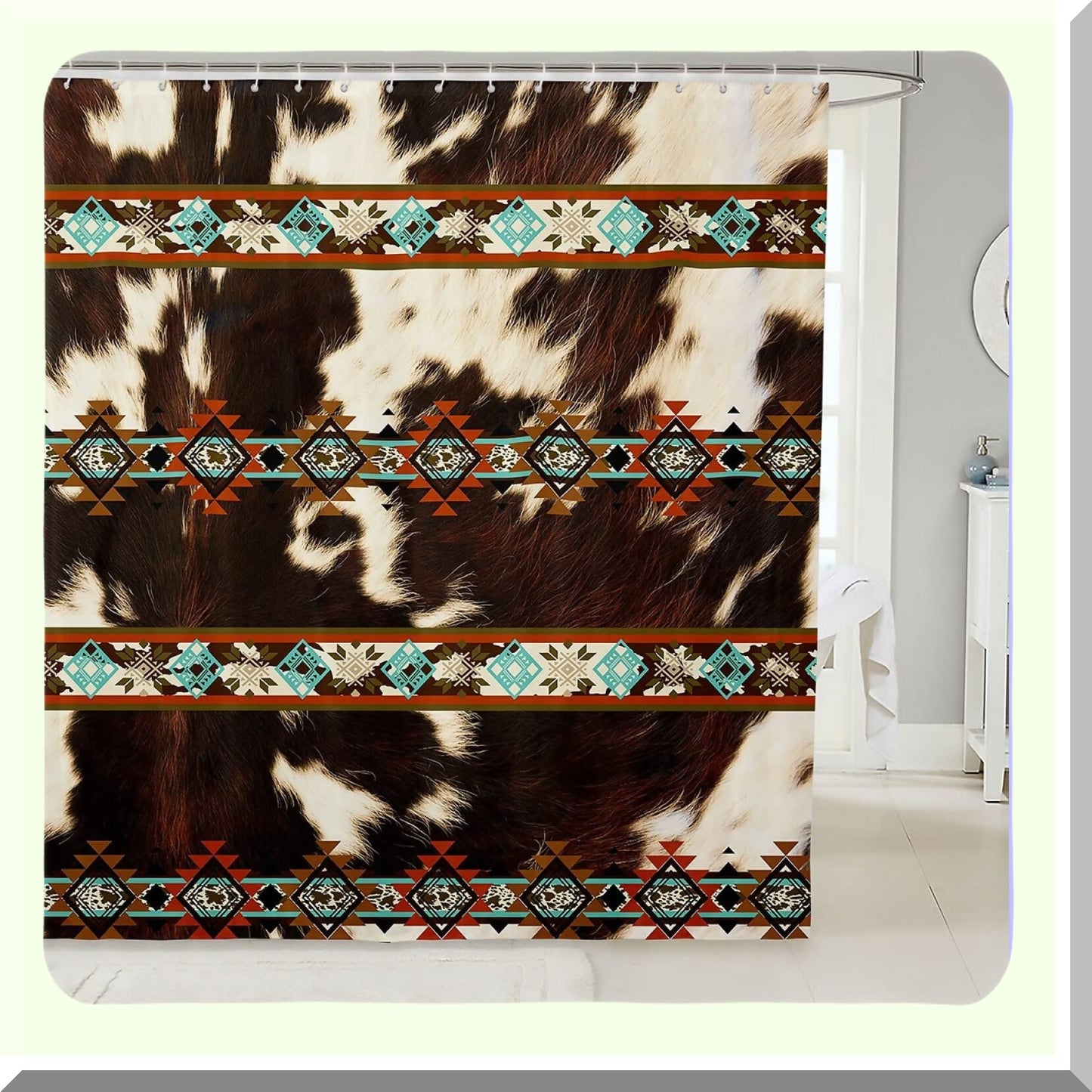 Cowhide Shower Curtain Set Brown Highland Cow Print 72" x 84"