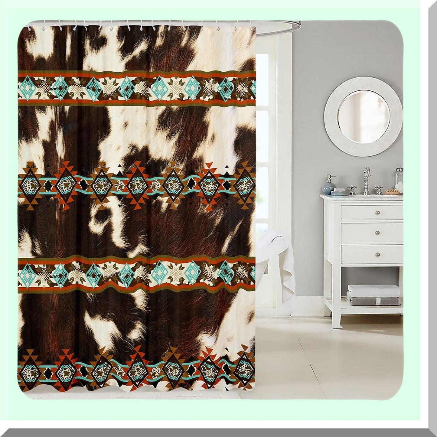Cowhide Shower Curtain Set Brown Highland Cow Print 72" x 84"