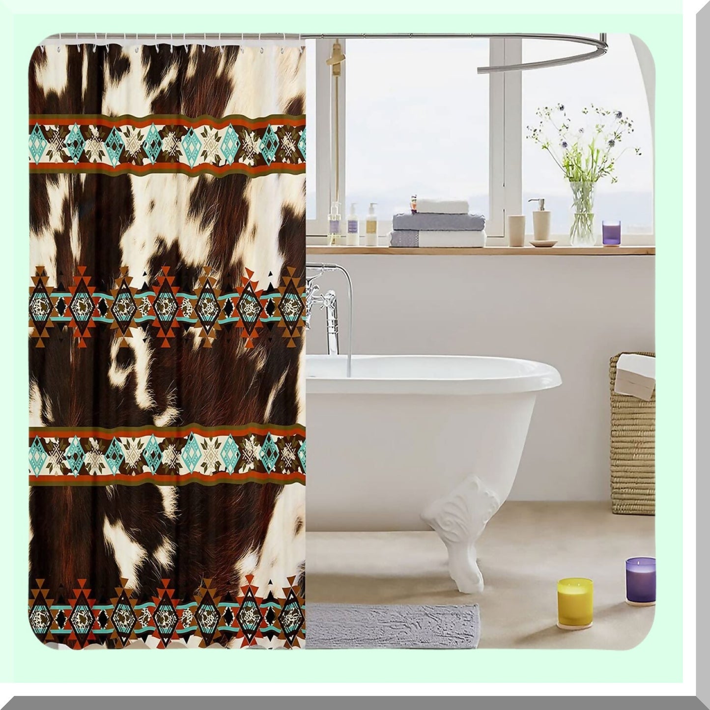 Cowhide Shower Curtain Set Brown Highland Cow Print 72" x 84"