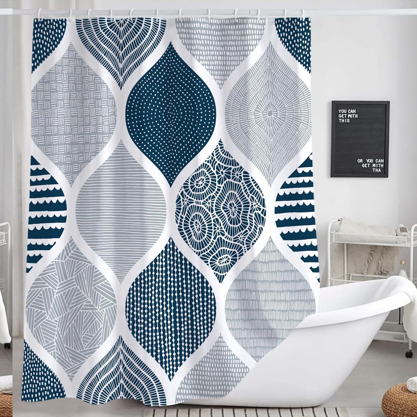 Blue and Grey Geometric Fabric Shower Curtain 72x72 Inches