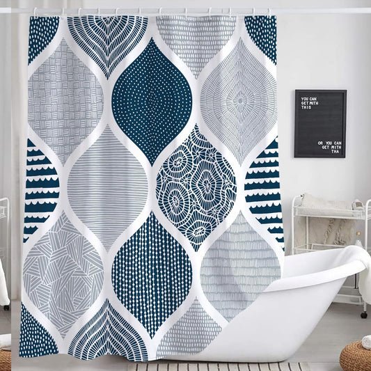 Blue and Grey Geometric Fabric Shower Curtain 72x72 Inches