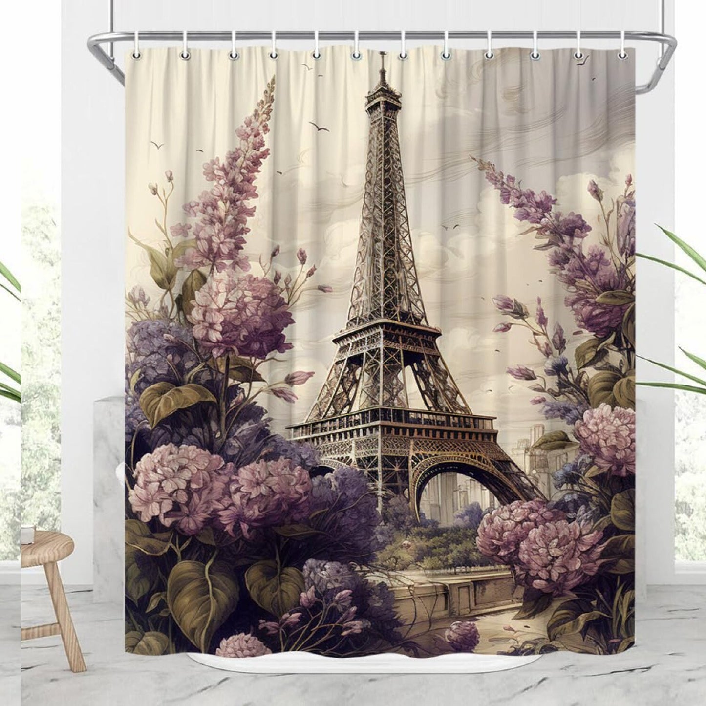 Eiffel Tower Shower Curtain 70x70 Purple Lavender