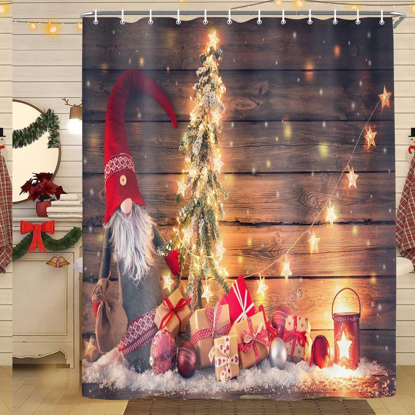 Claus Dwarf Gnome Xmas Shower Curtain 69x70 Inches
