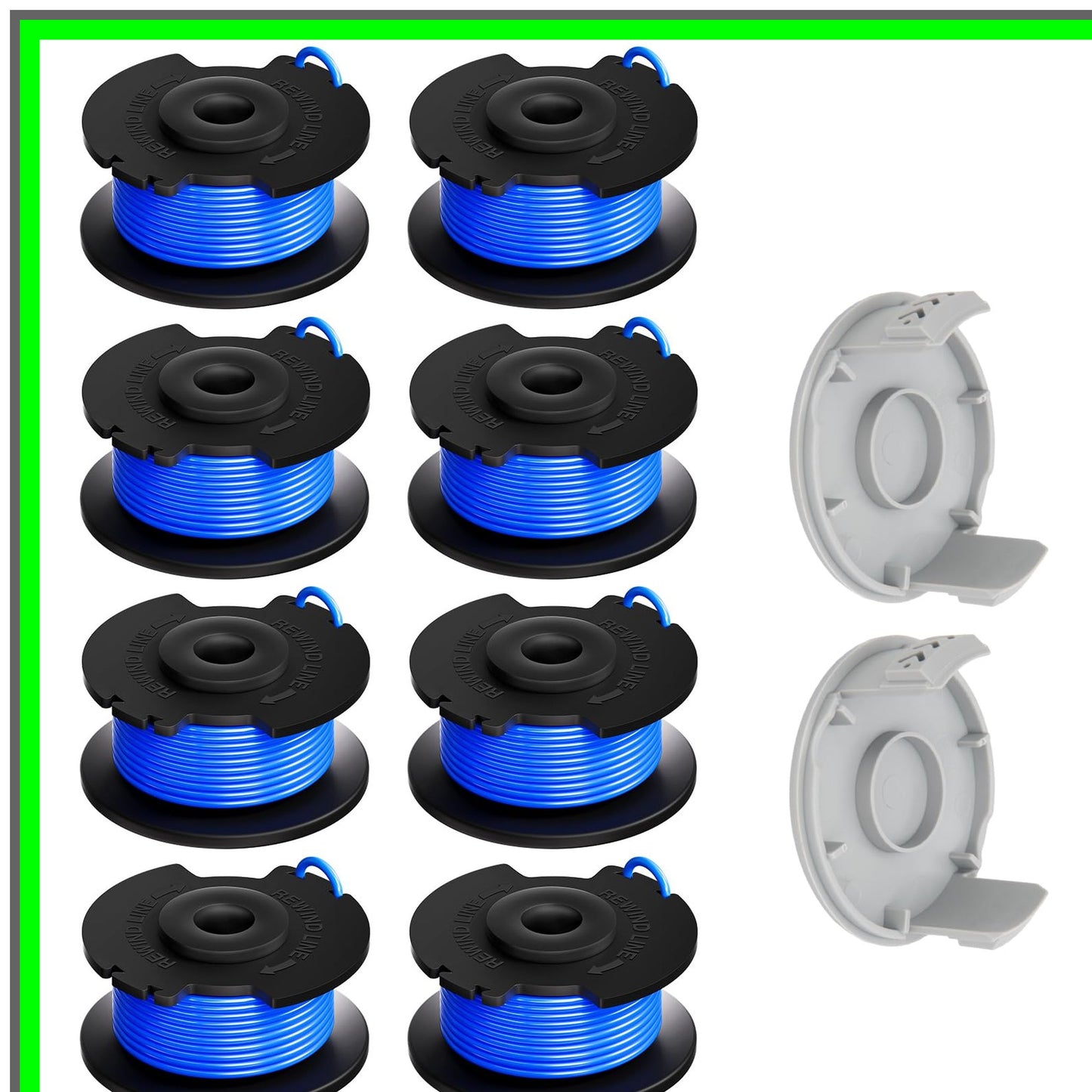 Ryobi Compatible 0.065 Inch String Trimmer Spool Line with Caps - 8 Pack