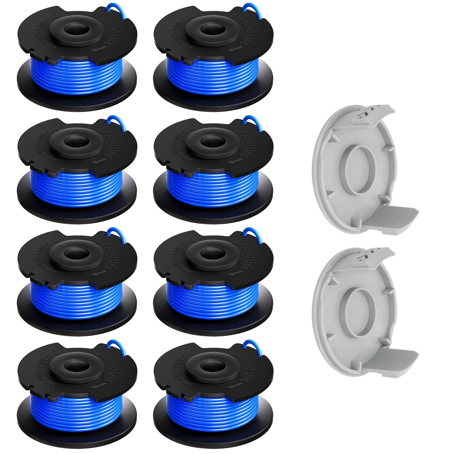Ryobi Compatible 0.065 Inch String Trimmer Spool Line with Caps - 8 Pack