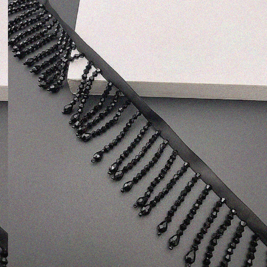 Black Beaded Fringe Trim 2 Yards 2.1 Inch Wide