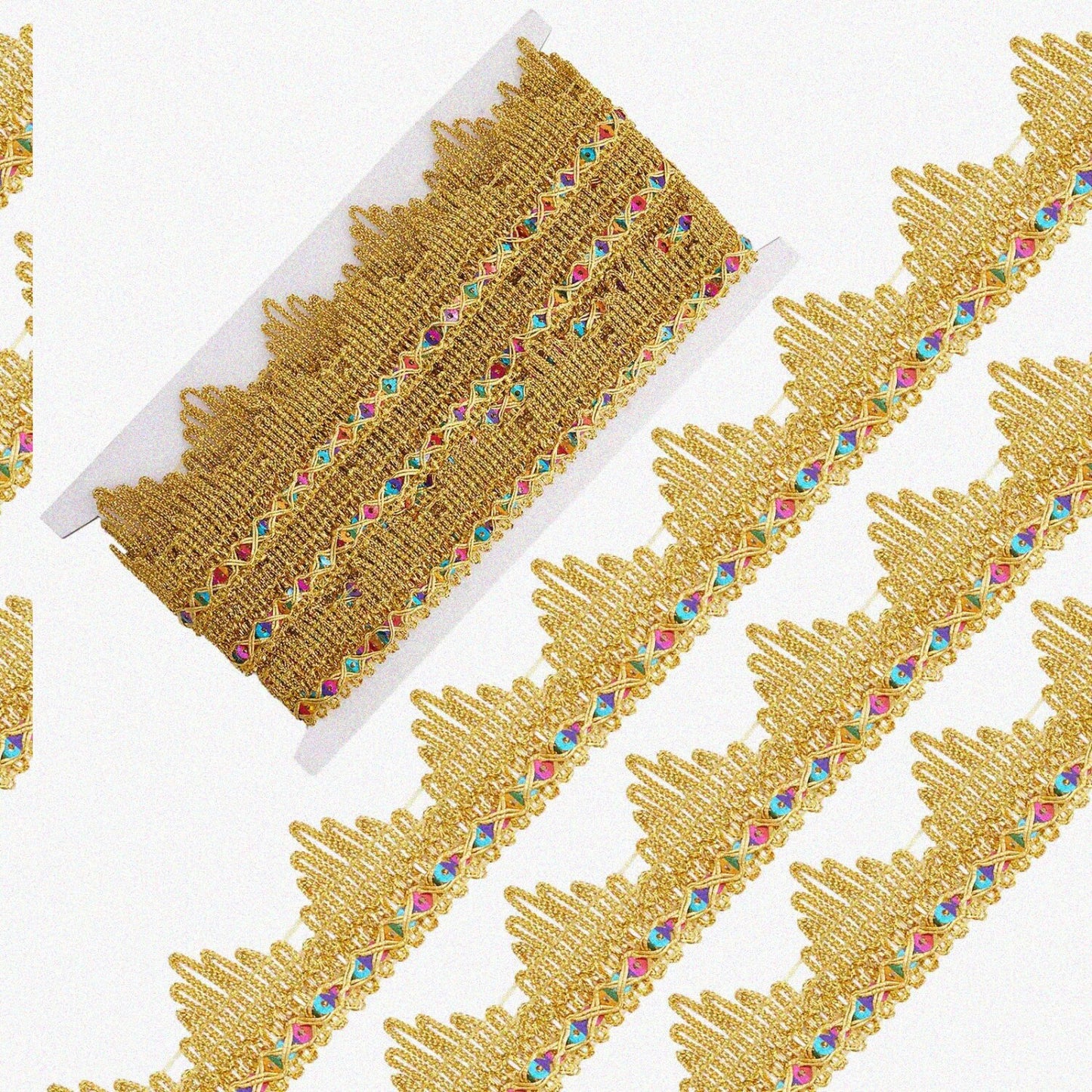 5 Yards Metallic Lace Trim 1.5 Inch Gold Embroidery