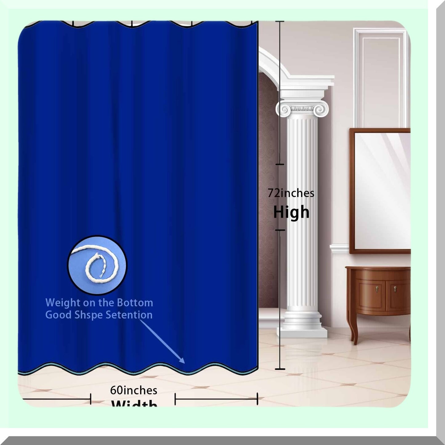 Royal Blue Shower Curtain 60x72 Heavy Duty Fabric