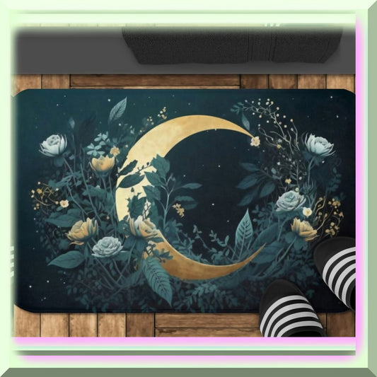 Moon y Goth Boho Floral Leaf Bath Mat 16x24 Inches