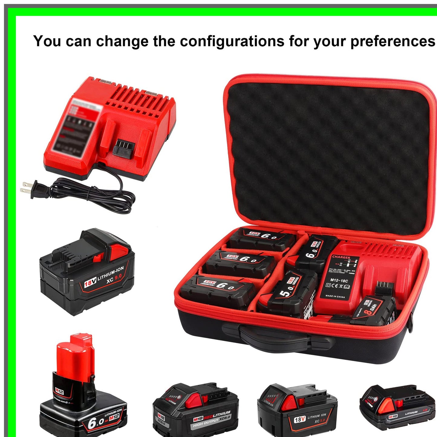 Power Tool Battery Storage Case with Adjustable Dividers for Easy Organization