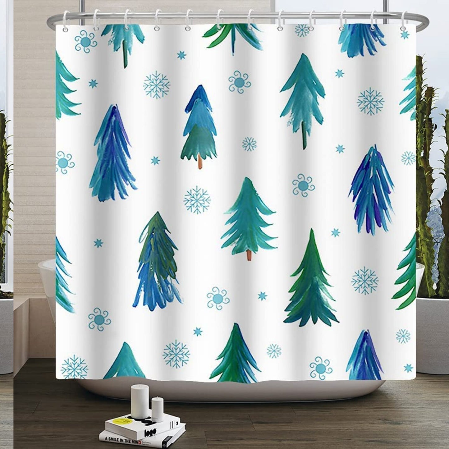 Tree Fabric Shower Curtain Blue Green Leaves 72x72 Inches