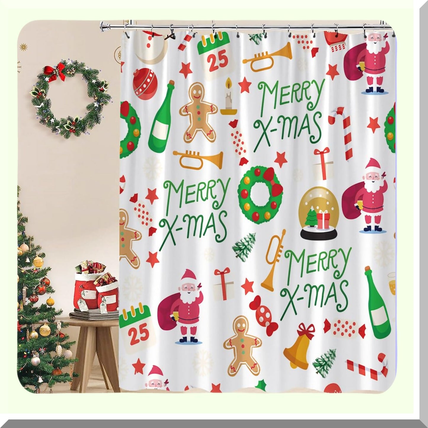 Gingerbread Man Christmas Shower Curtain with Hook