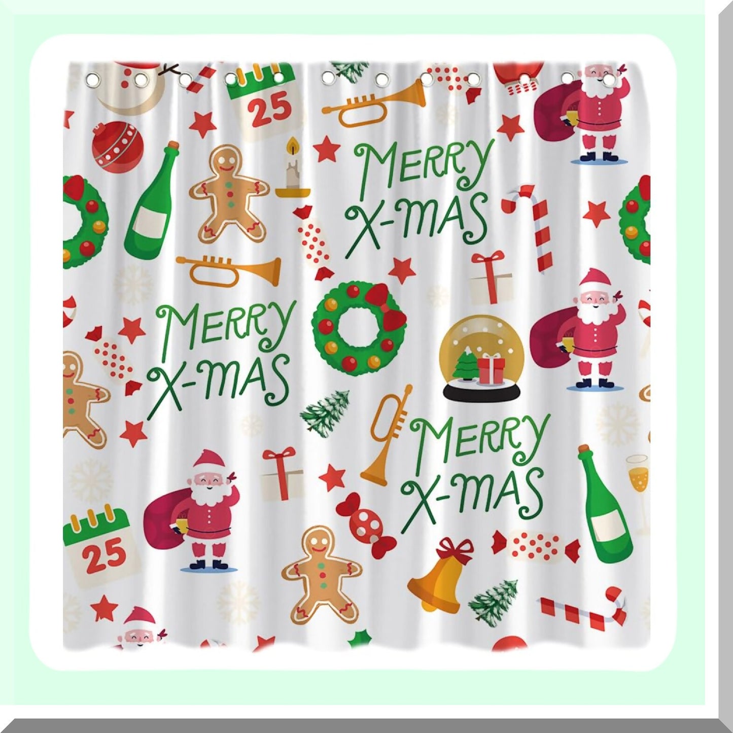 Gingerbread Man Christmas Shower Curtain with Hook