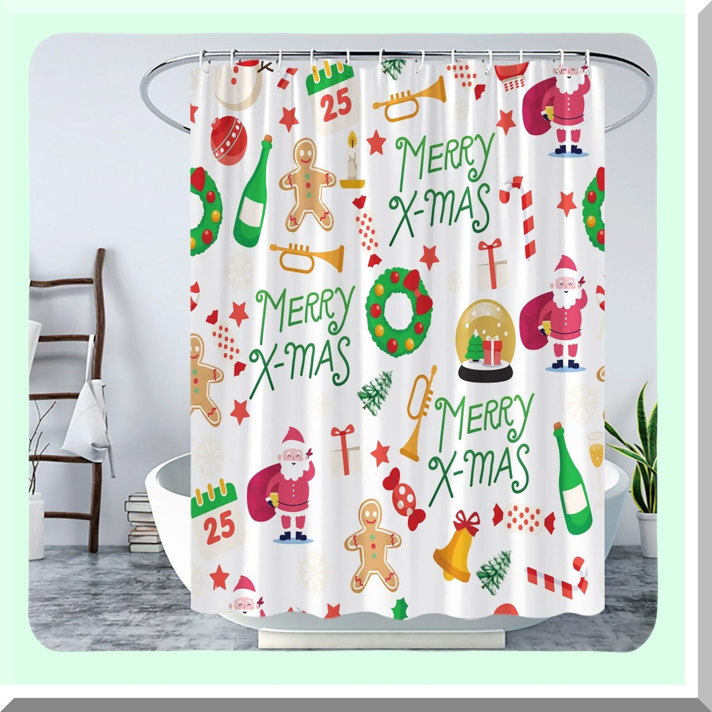 Gingerbread Man Christmas Shower Curtain with Hook