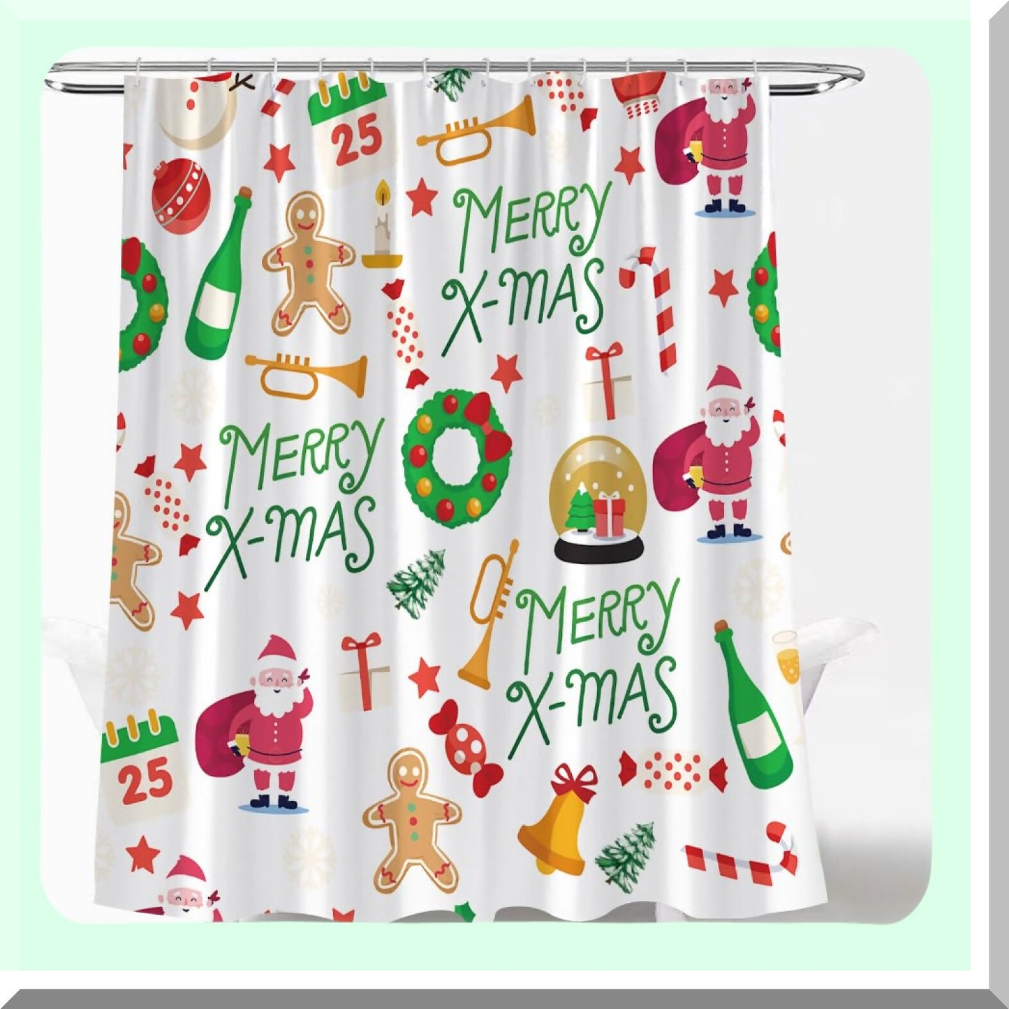 Gingerbread Man Christmas Shower Curtain with Hook
