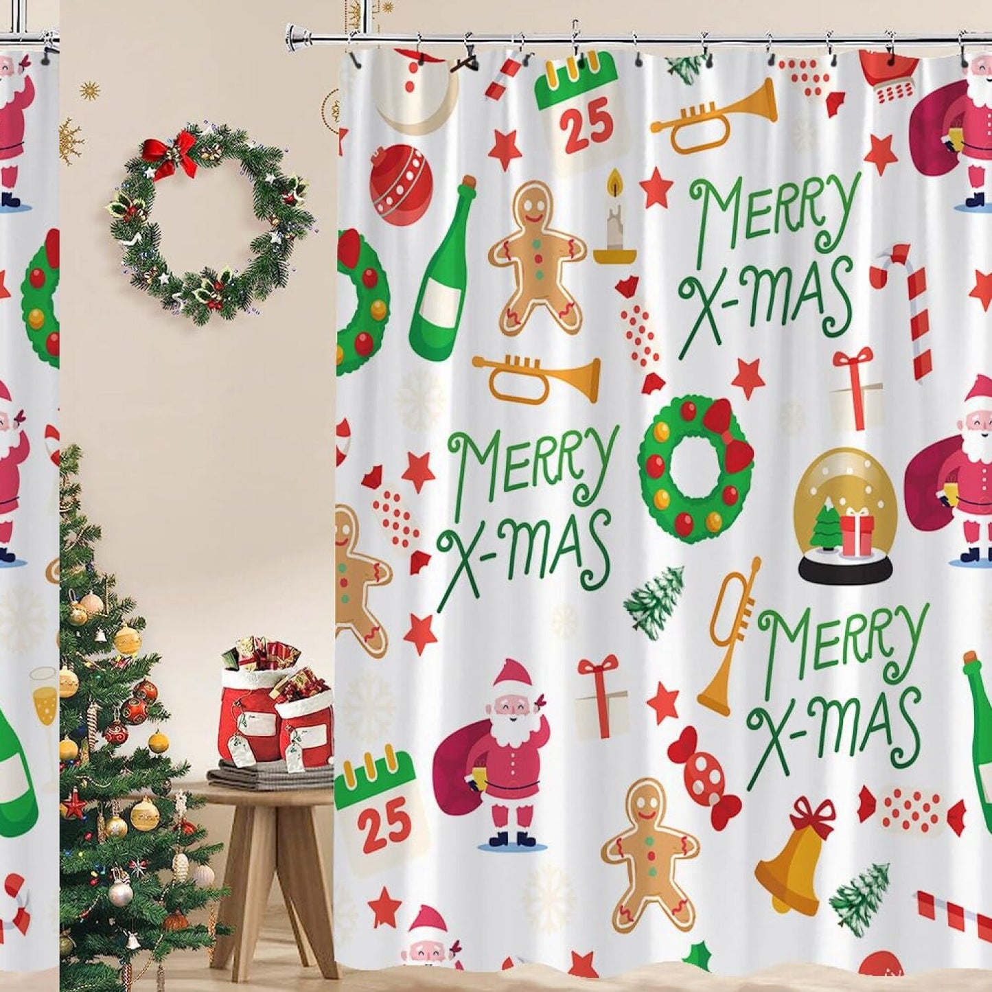 Gingerbread Man Christmas Shower Curtain with Hook
