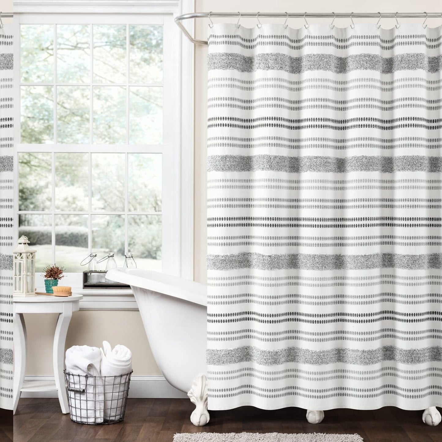 Tufted Stripe Woven Yarn Dyed Cotton Shower Curtain 72x72 Gray