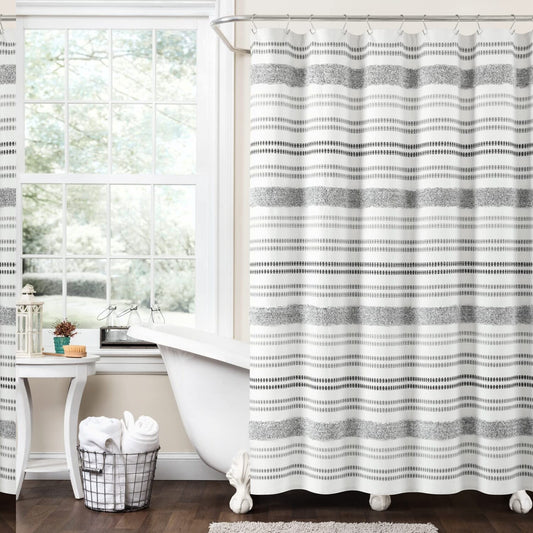 Tufted Stripe Woven Yarn Dyed Cotton Shower Curtain 72x72 Gray