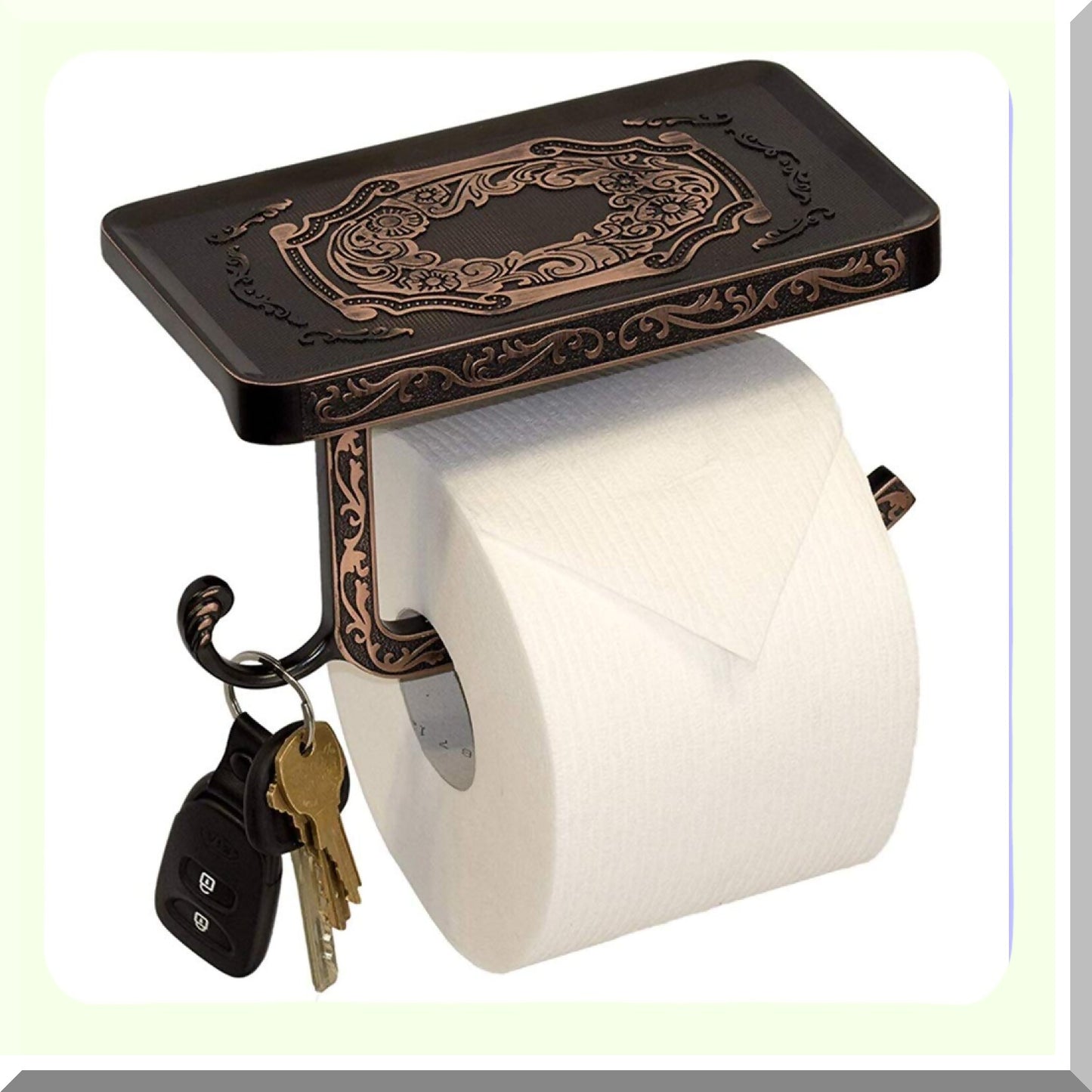 Tet Paper Holder with Phone Shelf and Hook, Bronze